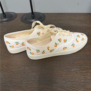 Women's soludos Cream Canvas Sneakers with Orange Print